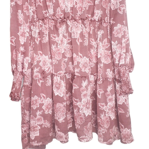 Eloquii pink burgundy floral ruffle tiered l baby doll dress plus size 26/28 - Picture 5 of 8